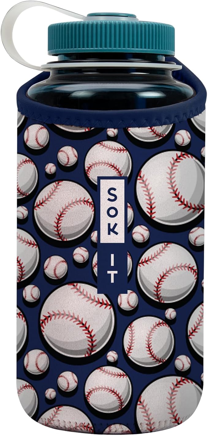 Sok It BotlSok Water Bottle Sleeve Insulated Neoprene Cover (Baseball, Fits 32oz Nalgene)