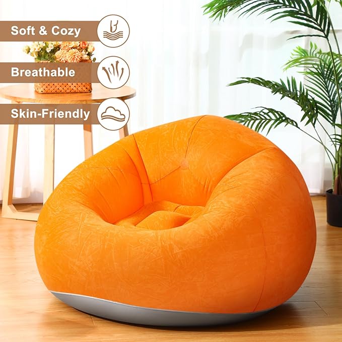 Realspring 6 Pcs Bean Bag Chairs for Adults Inflatable Chairs with Electric Air Pump,Blow up Couch Folding Portable Inflatable Couch Lazy Sofa for Reading Living Room Camping (Orange)