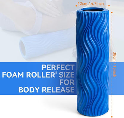 Foam Roller Medium Density Back Roller for Deep Tissue Muscle Massage of The Back and Leg Muscles - Self Myofascial Release of Painful, Wave Textured Muscle Roller, Fitness Roller for Pilates, Yoga