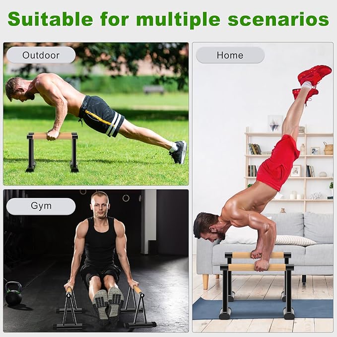 Dolibest Push Up Bar, 12'' High Parallettes Bars with 8 Rubber Feet & Comfortable Handle, Dip Bars with Stable Triangle Base for Calisthenics, Handstand, Gym & Home Exercise, Easy Assembly (600LB)