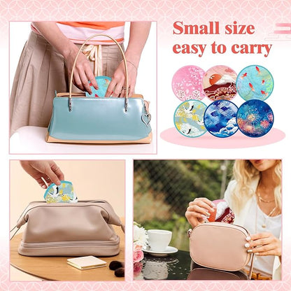 Mototo Foldable Flying Disc Fans, 36PCS Japanese Foldable Disc Fan 8 Inch Pop up Round Collapsible Hand Fan Bulk with Pouch for Women Purse Travel Beach Game Wedding Party Favor Decoration, 6 Style