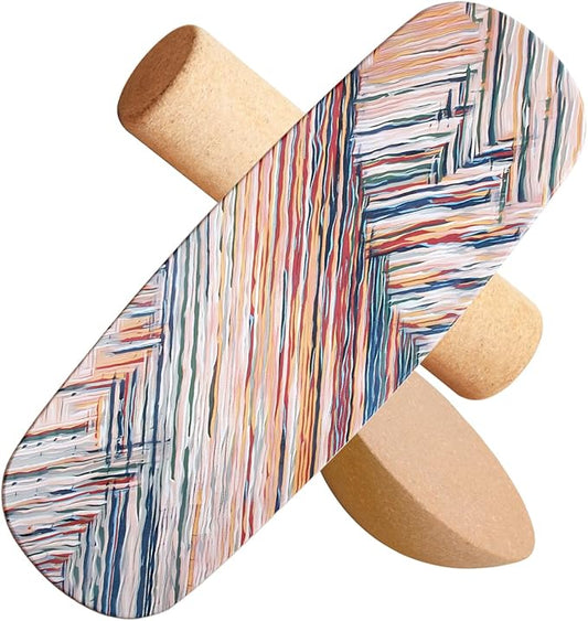 Wooden Balance Board with Cork Roller, 31.5 x 11.8 inch Board, Training Balance Trainer