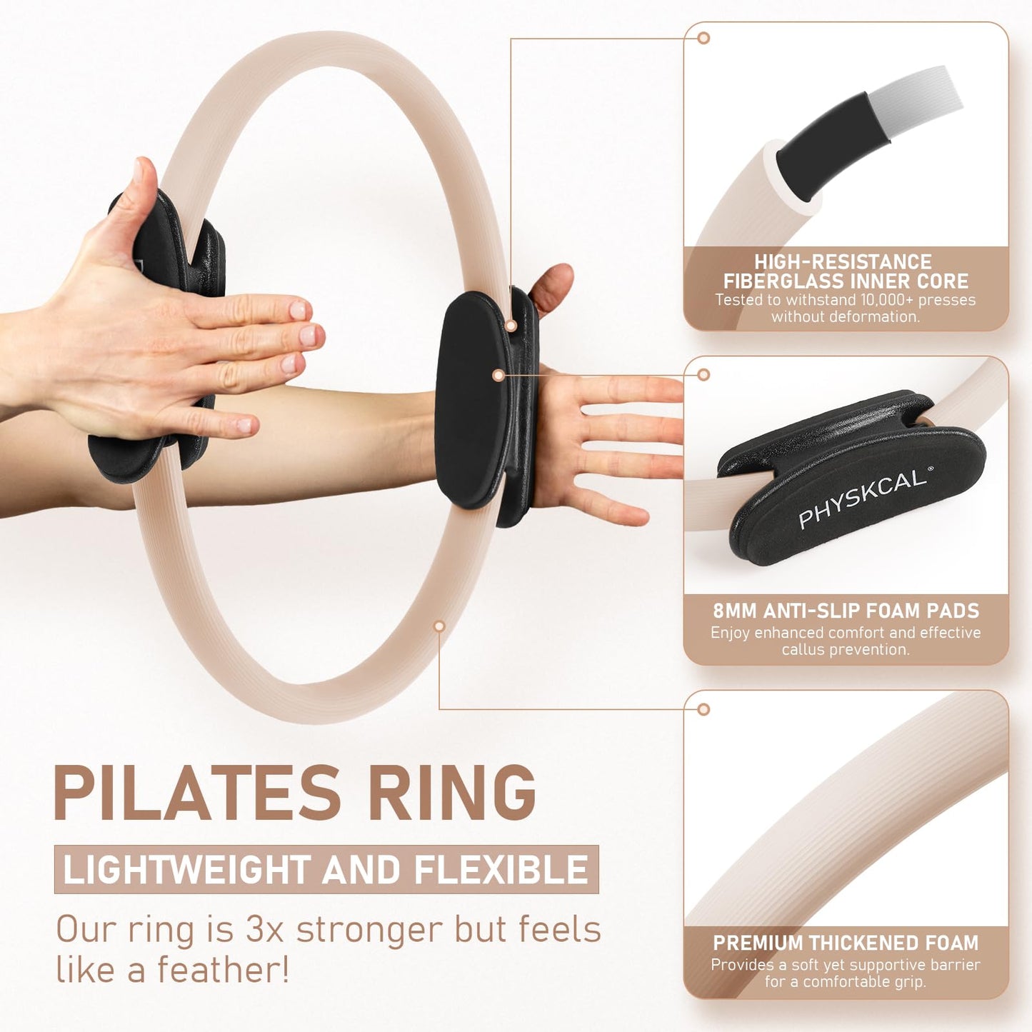 PhysKcal Pilates Kit, 15-Inch Pilates Ring with Pilates Ball & Bands, Nude