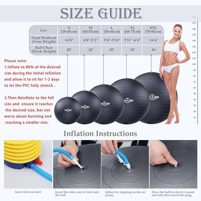 Soft Exercise ball, Anti-Burst Yoga Ball Chair Supports 2200lbs, Workout Equipment w/ Pump for Pregnancy Medicine Birthing Physical Therapy Stability Excersing Birth Swiss Fitness Gym Physio Labor Abs