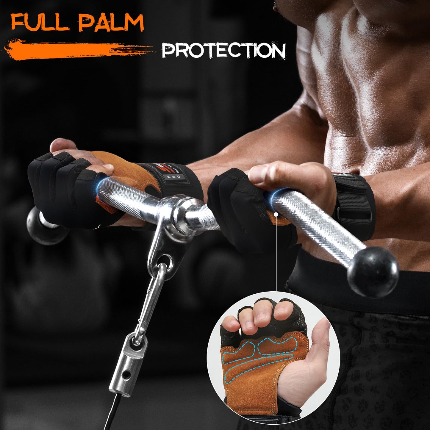SueStar Heavy Duty Cowhide Padded Weight Lifting Gloves with Wrist Support, Full Palm Protection &