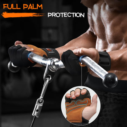 SueStar Heavy Duty Cowhide Padded Weight Lifting Gloves with Wrist Support, Full Palm Protection &