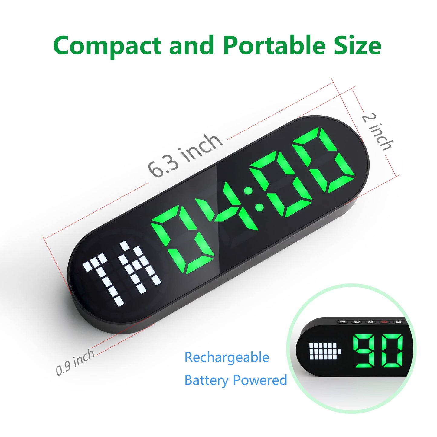 Portable Gym Timer Battery Powered, Magnetic Interval Workout Clock Time with Time Progress Bar