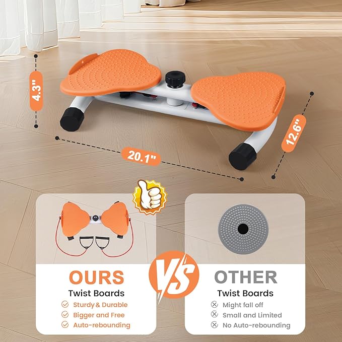 Waist Twister Machine, Ab Twister Board with Resistance Bands - 300 lbs Capacity Home Exercise Equipment for Belly Fat, Core Workout - Noiseless & Anti-Slip for Women/Men