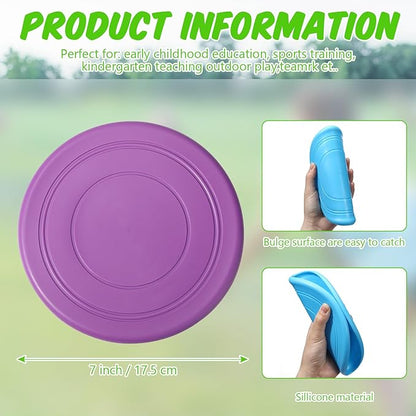 6 Pcs Kids Flying Disc 7 Inch Silicone Flying Disks Set for Kindergarten Outdoor Backyard Beach Lawn Park
