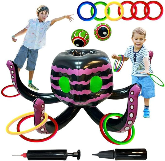 GIFTEXPRESS Sea Creature Octopus Ring Toss Game 4-in-1 – Halloween Candy Bowl, Basketball Hoop