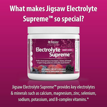 Jigsaw Health Electrolyte Supreme | Broad Spectrum of Electrolytes + Trace Minerals | Berry-Licious Flavor | 60 Servings (Jar)