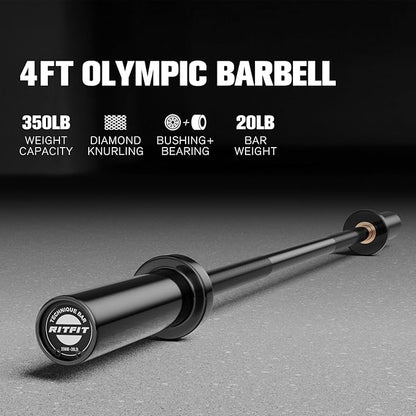 RITFIT Olympic Barbell 4ft/4.8ft/6ft - 2 Inch Weight Bar for Strength Training, Weightlifting, Squat, Deadlift, Bench Press, Curl, Overhead Press - 350lbs/500lbs Capacity