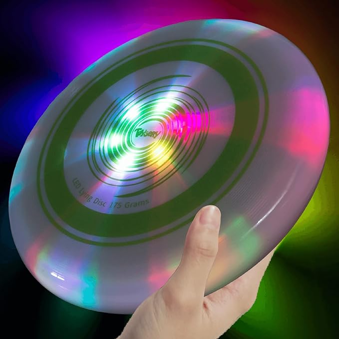 Toysery Light Up Flying Disc - LED Frisbee, Glow in The Dark, Easy to Use, Ideal Camping Game, Fun Outdoor/Indoor Birthday Toys for Boys/Girls/Kids/Adults, 175g
