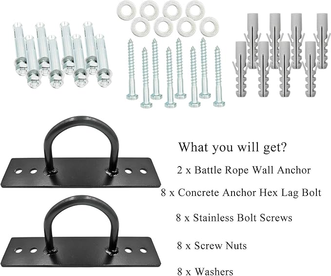 Battle Ropes Anchor, Battle Rope Wall Ceiling Mount Kit Bracket Hook for Suspension Straps Crossfit Gymnastic Rings, Body Weight Strength Training Systems, Yoga Swings Hammocks, Boxing Equipment