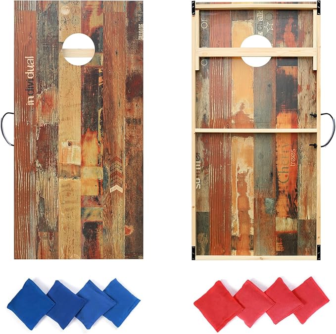 Solid Wood Premium Cornhole Game Set, Bean Bag Toss Game for Tailgate, Outdoor, Backyard - Professional Portable Cornhole Boards & Set of 8 Cornhole Bean Bags (Junior, Tailgate, Regulation Size)