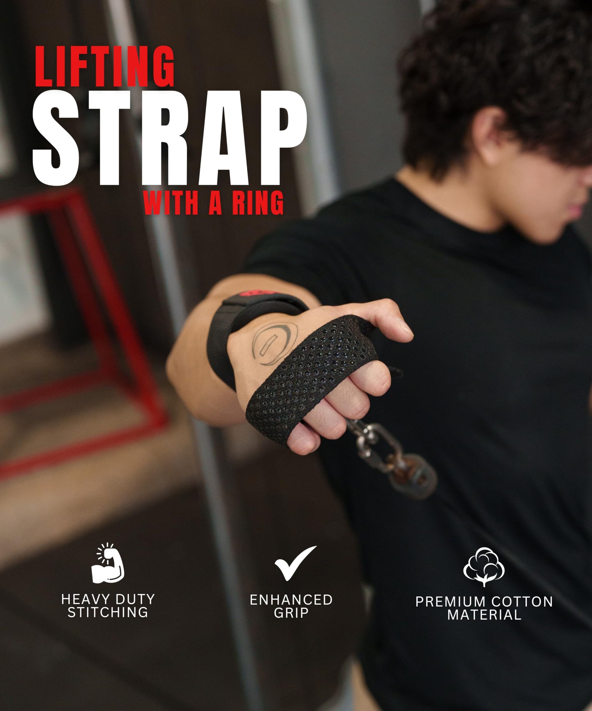 Ekkovision Weight Lifting Straps, Cuffed D Ring, Phase 3 Logo, Black