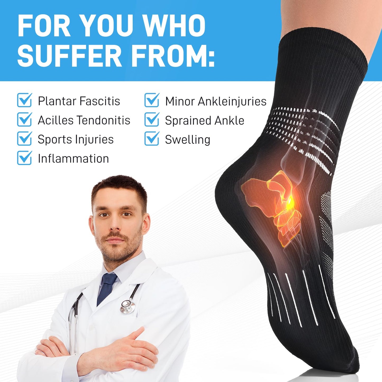 IRAMY Compression Ankle Support Crew Socks Men Women Wicking Plantar Fasciitis Relief Running