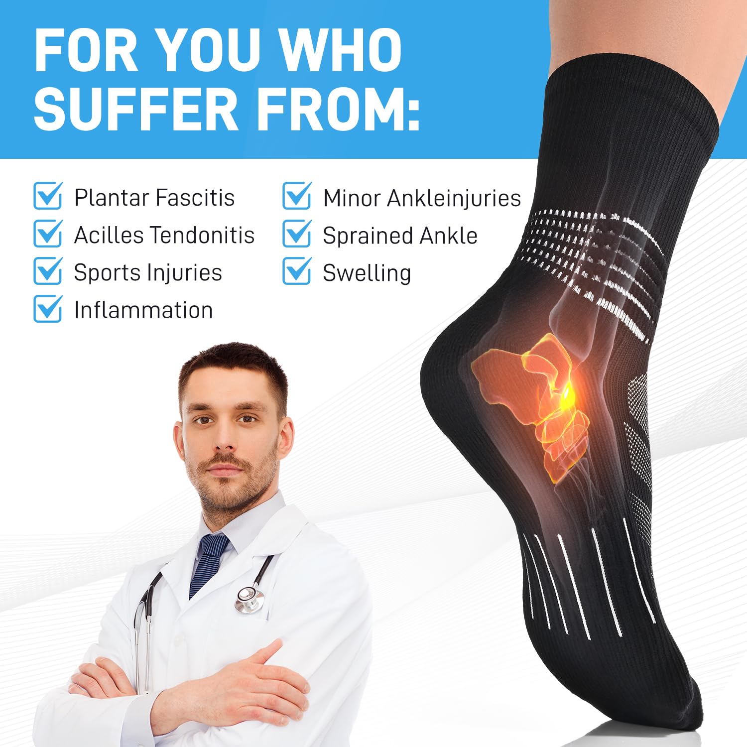 IRAMY Compression Ankle Support Crew Socks Men Women Wicking Plantar Fasciitis Relief Running