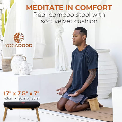 Yoga Dood Meditation Bench - Folding Bamboo Meditation Stool with Velvet Cushion & Carry Bag, Seiza Prayer Bench