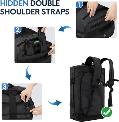 Haimont Gym Duffel Backpack Bag for Men Large Sports Duffle Bags with Backpack Straps for Hiking Travel Weekender Workout, Water Resistant, Black, 90L
