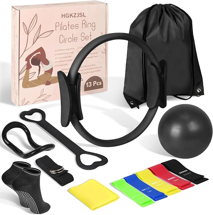 Home Pilates Essentials Kit for Women,Pilates Equipment Set with 9 Inch Yoga Ball,Figure 8 Resistance Band,Pilates Bands & Accessories,Pilates Ring and Ball Set for Beginners Home Workouts