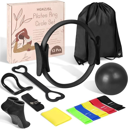 Home Pilates Essentials Kit for Women,Pilates Equipment Set with 9 Inch Yoga Ball,Figure 8 Resistance Band,Pilates Bands & Accessories,Pilates Ring and Ball Set for Beginners Home Workouts