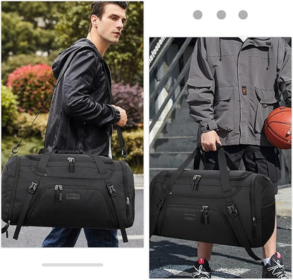 Gym Duffle Bag for Women Men 40L Waterproof Sports Travel Duffel Bags with Shoe Compartment,Wet Pocket Large Weekender Overnight with Toiletry Bag,Black
