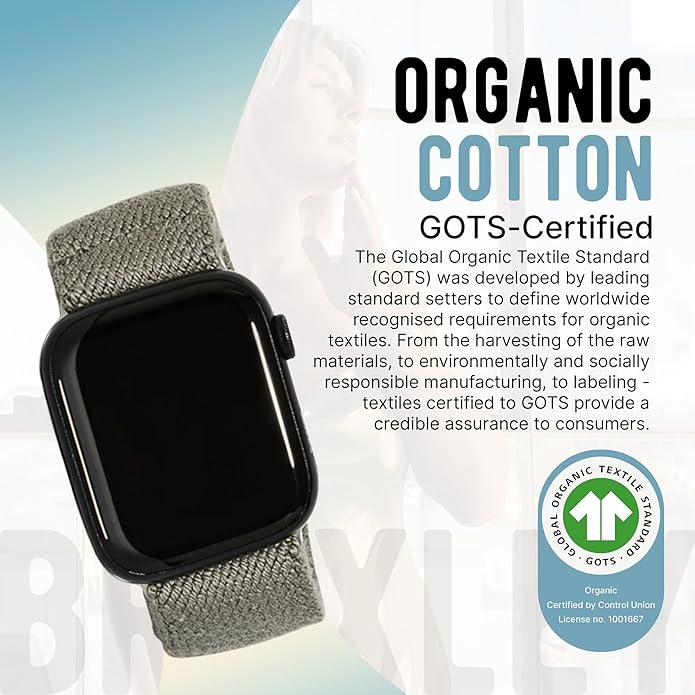 Braxley Bands - Organic Cotton Watch Bands For Women and Men, Compatible With All Apple Watch Sizes and Series - Washable, Sweat-Absorbent, Breathable Fit, Elastic Smart Watch Bands