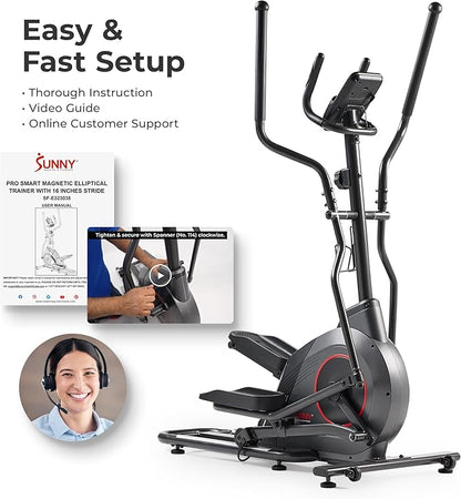 Sunny Health & Fitness Smart Upright Elliptical w/Pulse Sensor Built-in, Indoor Full-Body Cross-Training & Cardio Exercise Machine for Home, Free SunnyFit App Connection, Optional Long Stride Length