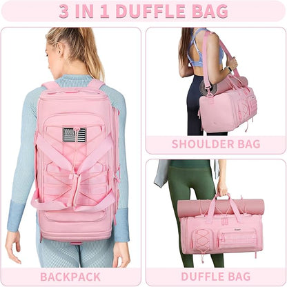 Bosstin Gym Bag for Women & Men,45L Travel Duffle Sports Duffel Bag Gym Weekender Overnight Backpack with Shoe Compartment (3PINK)
