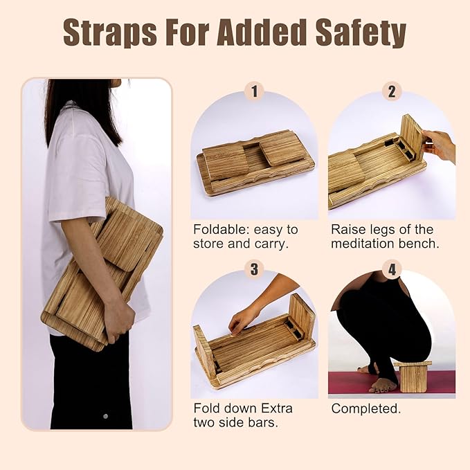 Meditation Bench - Yoga Bench,Wooden Zen Meditation Stool Kneeling Bench for Mindfulness Practice Tea Ceremony and Relaxation Ergonomic Design for Comfort and Support Household，Dark Wood