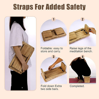 Meditation Bench - Yoga Bench,Wooden Zen Meditation Stool Kneeling Bench for Mindfulness Practice Tea Ceremony and Relaxation Ergonomic Design for Comfort and Support Household，Dark Wood