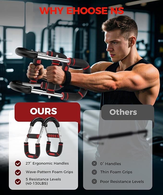 Twister Arm Trainer, Adjustable 5 Resistance Levels (40-130 lbs) Chest & Arm Workout Equipment for Men & Women, Ergonomic Home Gym Strength Trainer with Anti-Slip Handles & Carry Bag