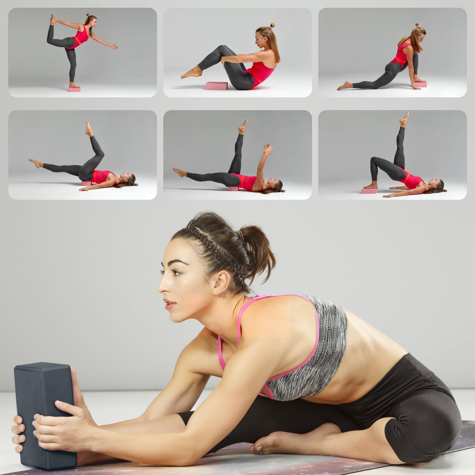 Yoga Blocks 2 Pack, 9x6x3in Pilates Block, Non-Slip Foam Brick for Exercise