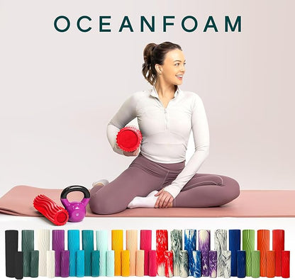 Oceanfoam Tidal Roller - Red - Muscle Massage Foam Roller for Back Pain & Stretching - Firm and Ergonomic Wide Wave Textured - Yoga, Athletics, & Wellness - Full Size, 20" x 5"