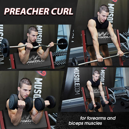 Mikolo Preacher Curl Bench, Seated Arm Isolated Barbell Dumbbell Bicep Station, Bicep Curl Machine