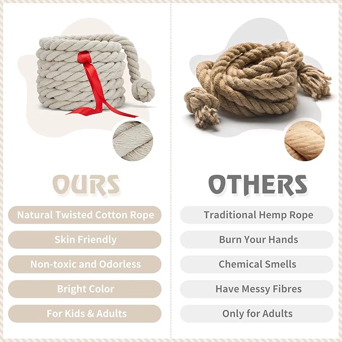 Tug of War Rope for Kids and Adults,Outdoor Field Day Family Reunion Birthday Party, Summer Outside Yard Backyard Lawn, Camping Picnic Carnival Games,Team Building (Off-White, 20FT)