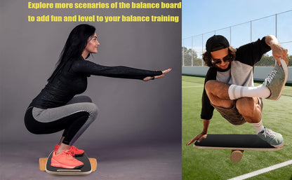 Toibena Balance Board Wooden &8 modes Trainer with Cork Roller Load 350Lbs
