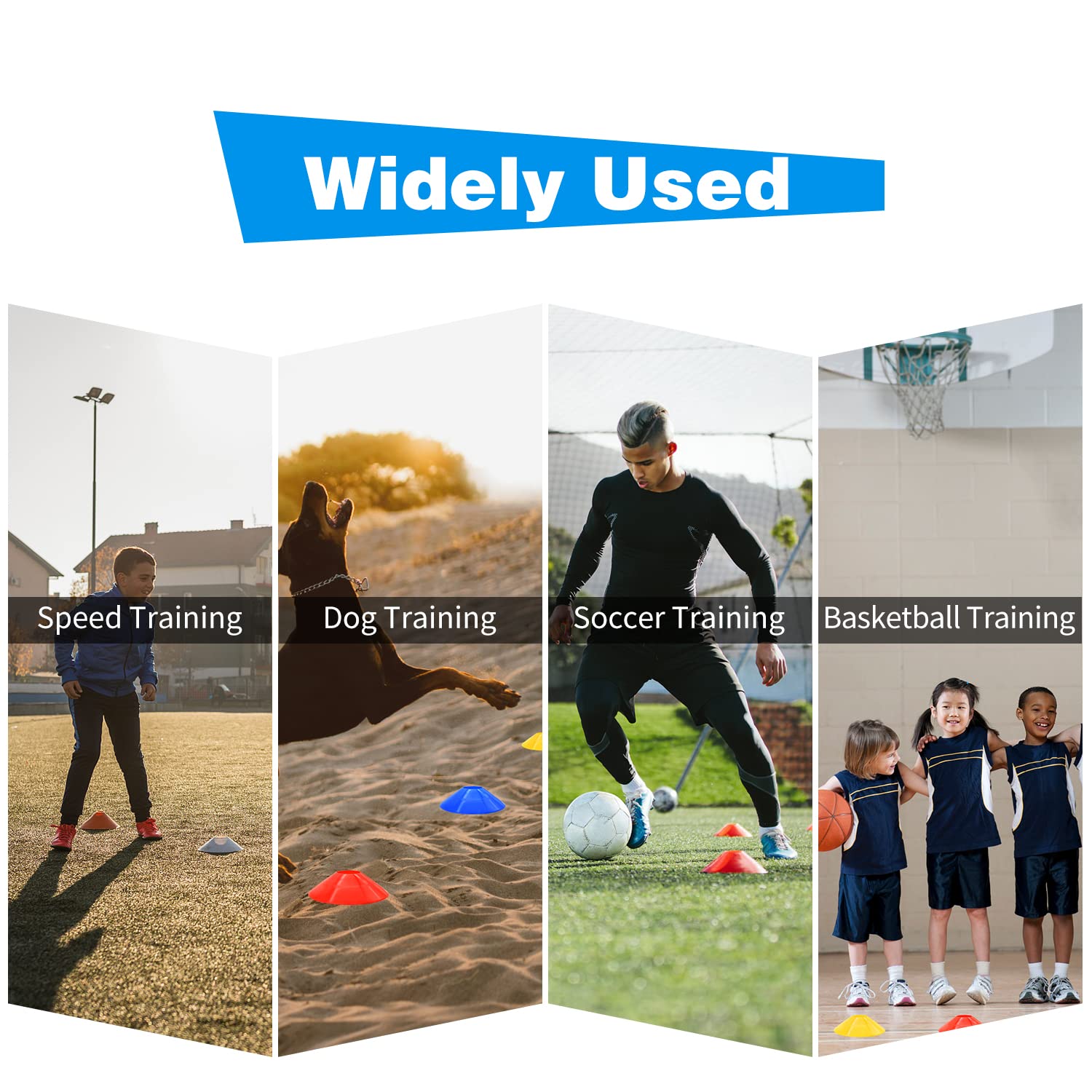 50 Pack Disc Cones, Agility Soccer Cones with Carry Bag and Holder, 5 Color