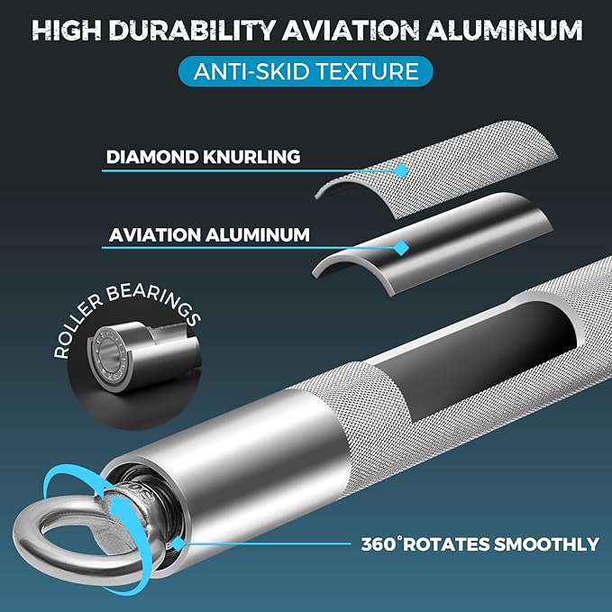 DASKING 4ft/4.9ft Barbell, 2-Inch Olympic Detachable Bar, Portable Strength Training Bar for Weightlifting, Squat, Bench Press, Home Gym, 450LBS, Includes Silent Collars