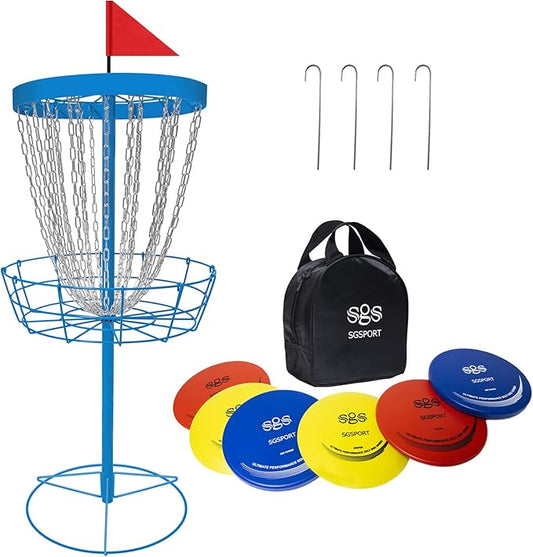 Disc Golf Basket with Discs | Portable Disc Golf Target with Heavy Duty 24-Chains Disc Golf Course