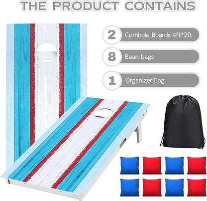 Cornhole Board Set, Regulation Size 4 x 2FT/3 x 2FT Solid Wood Corn Hole Game Set with 8 Bean Bags,2 Cornhole Boards and 1 Carry Bag for Outdoor Beach Toss Games Competitions