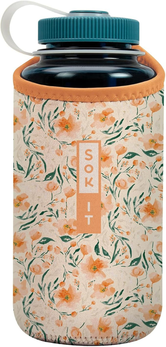 Sok It BotlSok Water Bottle Sleeve Insulated Neoprene Cover (Blush Blossoms, Fits 32oz Nalgene)