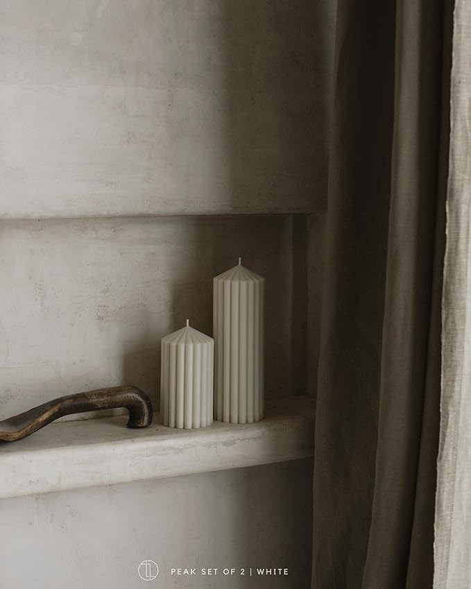 LAWA Ribbed Peak Pillar Candle - Large Beautiful Handmade Pillar Scented Soy Wax Candle Elegant Bubble Aesthetic Candle Housewarming Gift Home Room Shelf Decor Idea White (Set of 3, White)