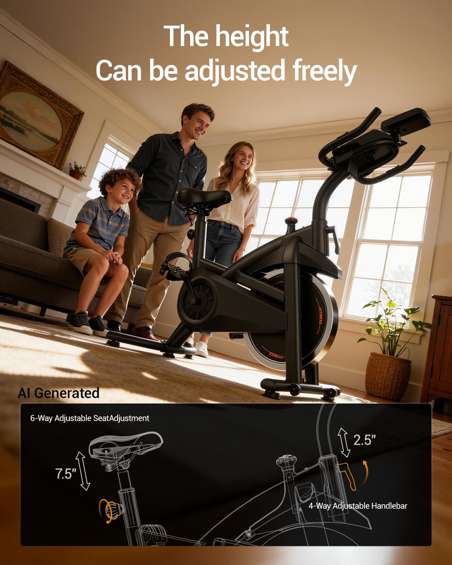 CURSOR FITNESS Exercise Bike, Brake Pad Stationary Bike for Home with Exclusive App, Stationary