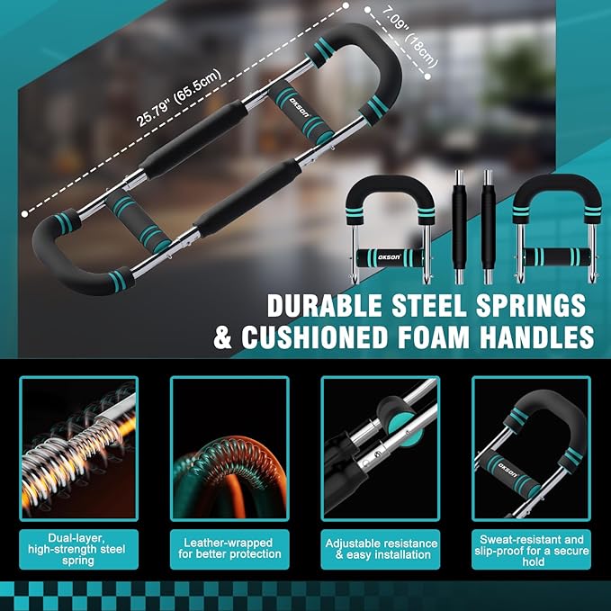 Twister Arm Trainer, Adjustable Chest Workout Equipment, Multi-functional Chest Exerciser for Men and Women, Portable Arm Trainer with 2 Wrist Bands, a Head Band, a Workout Towel and a Carry Bag