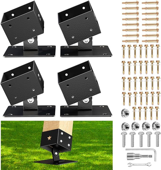 4 Pack Adjustable Swing Brackets, Heavy Duty Stainless Steel Swing Set Kit for 4"x4"(Actual 3.5"x3.5") Wood Post,Protects Wood Legs,Enhances Stability, Suitable for Outdoor Patio, Garden, Black