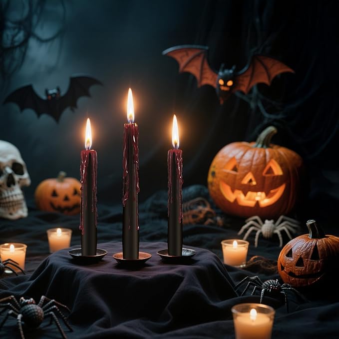 8 Pack Halloween Bleeding Candles, Black Vampire Tears Taper Candles Spooky Blood Drip Candles Set for Halloween Party Gothic Home Vampire Theme Rituals Decoration