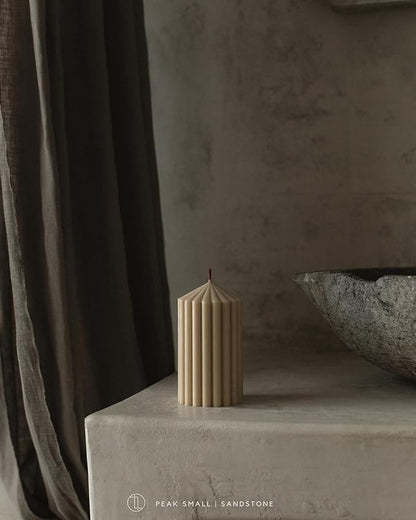 LAWA Ribbed Peak Pillar Candle - Large Beautiful Handmade Pillar Scented Soy Wax Candle Elegant Bubble Aesthetic Candle Housewarming Gift Home Room Shelf Decor Idea Sandstone (Small)