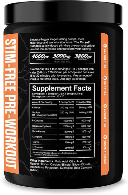 JNX SPORTS The Curse! Pump ??Stim-Free Pre-Workout | Peach Mango 40 Serves | Caffeine-Free Pump Pre Workout, Non-Stim Nitric Oxide Preworkout for Men & Women